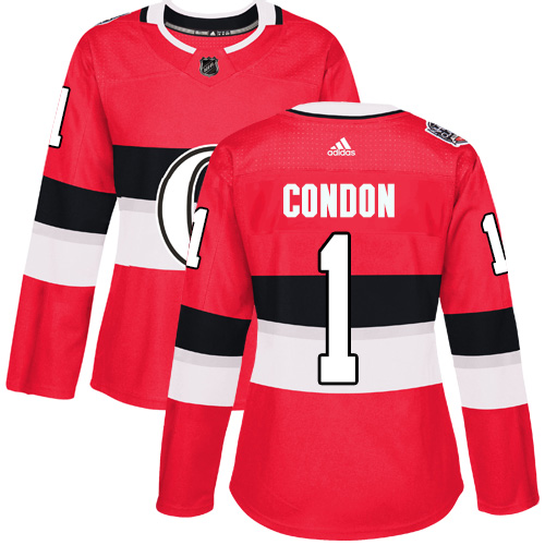 Adidas Senators #1 Mike Condon Red Authentic 100 Classic Women's Stitched NHL Jersey - Click Image to Close